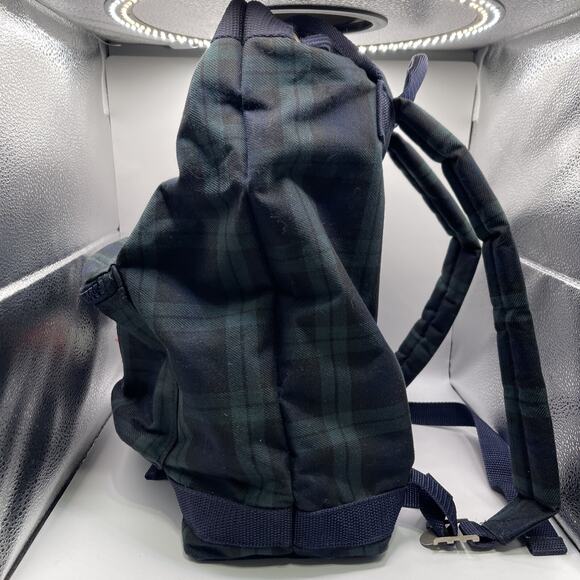 1990s Tommy‎ Hilfiger Plaid Backpack Navy Green Big Flag Logo Spellout Korea VTG - Picture 4 of 16